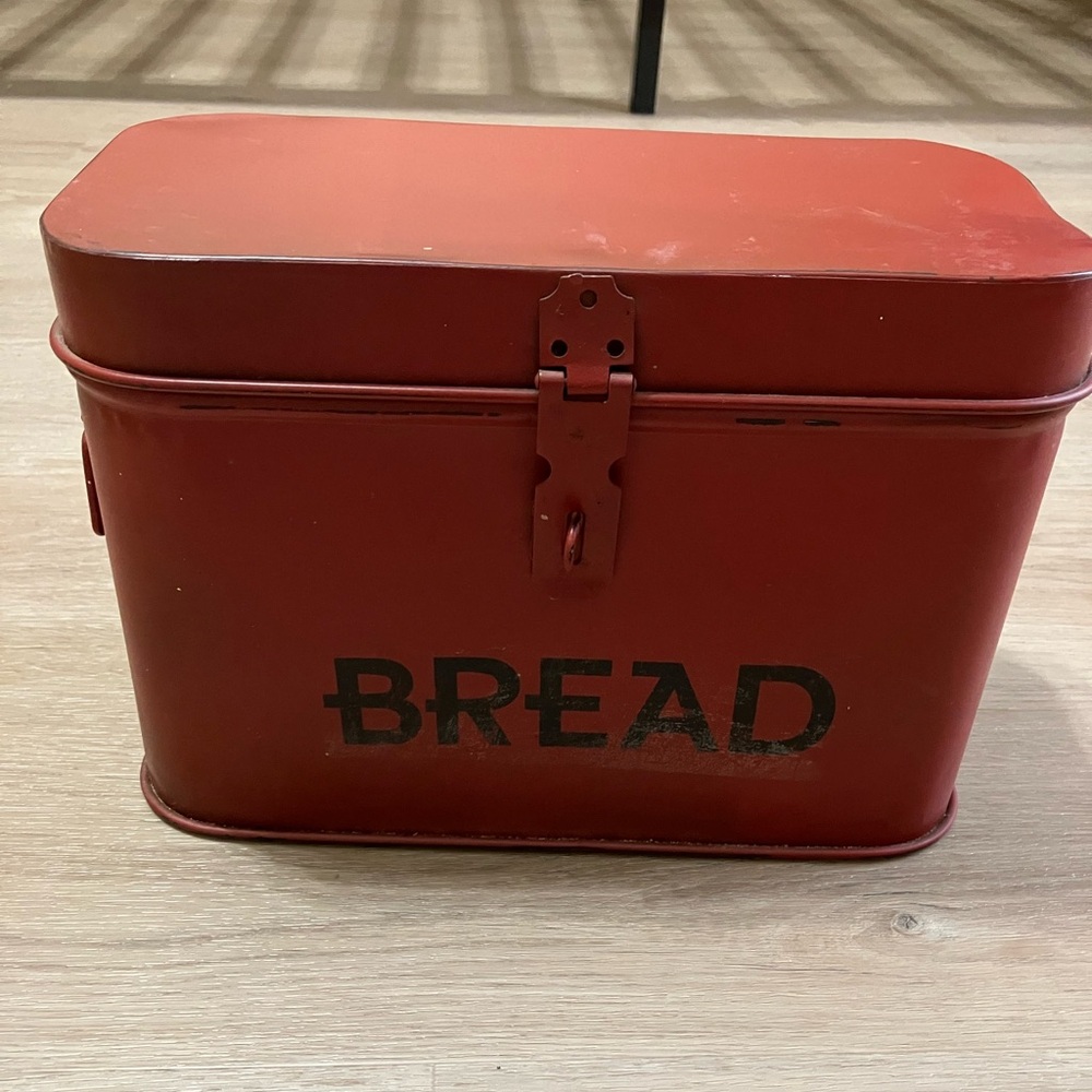 Red Metal Bread Box